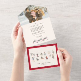 Kerstkaart met 12 dagen van Kerstmis-drievoudig on All In One Uitnodiging