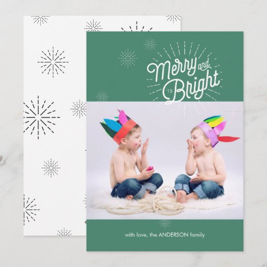 Kerstkaart met 1 foto en steruitbarsting in het gr (Voorkant / Achterkant)