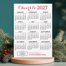 Kerstkaart met 2027 kalender en bedrijfslogo