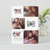 Kerstkaart met 3 foto's en 'Love, Peace & Joy' Kaart (Staand voorkant)