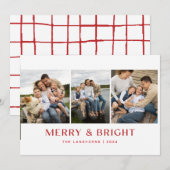 Kerstkaart met 3 foto's 'Merry & Bright' Kaart (Voorkant / Achterkant)