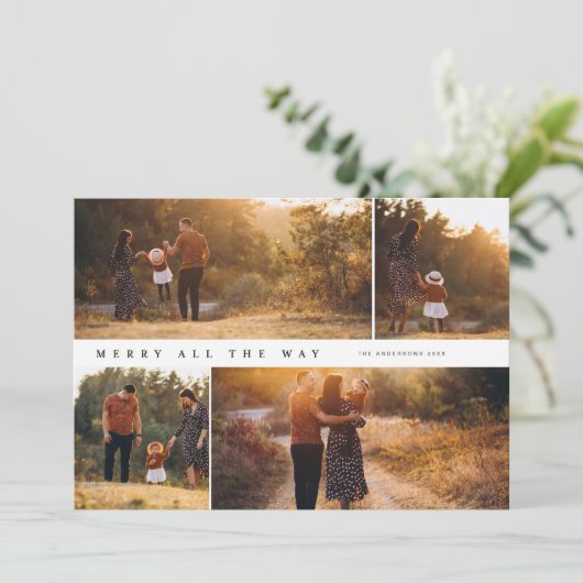 Kerstkaart met 4-foto collage 'Prettig tot het ein Kaart (Staand voorkant)