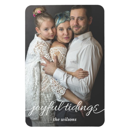 Kerstkaart met aangepaste foto en vrolijk schrift magneet (Verticaal)