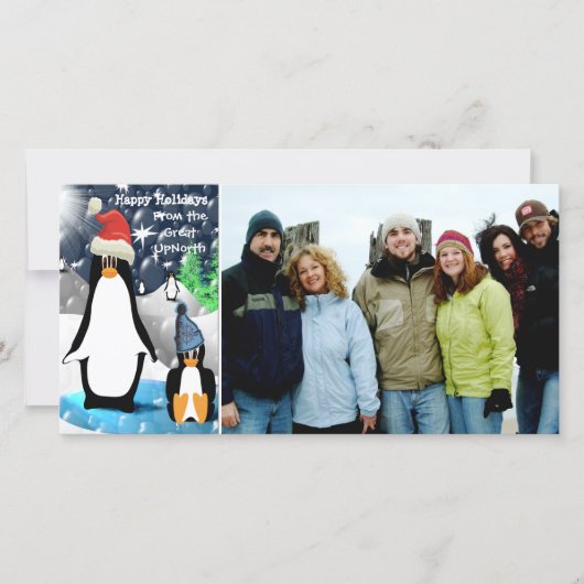 Kerstkaart met Aardige Pinguïnfamilie (Voorkant)