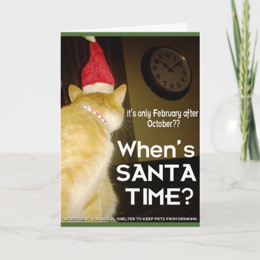 Kerstkaart met Angstige Drink Kat Feestdagen Kaart (Voorkant)