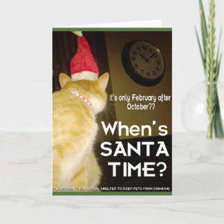 Kerstkaart met Angstige Drink Kat Feestdagen Kaart