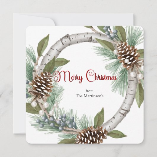 Kerstkaart met Aspen Krans en Denneappels (Voorkant)