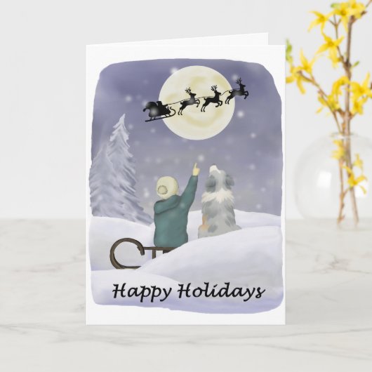 Kerstkaart met Australian Shepherd Kaart (Gele Bloem)