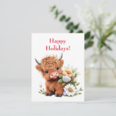 Kerstkaart met baby Highland-kalf en madeliefjes (Staand voorkant)