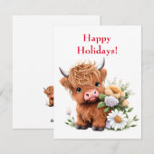 Kerstkaart met baby Highland-kalf en madeliefjes (Voorkant / Achterkant)
