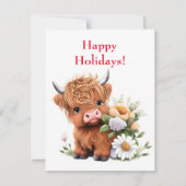 Kerstkaart met baby-hooglandkoe met madeliefjes (Voorkant)