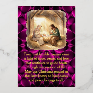 Kerstkaart met Baby Jezus in de kribbe van folie Feestdagenkaart