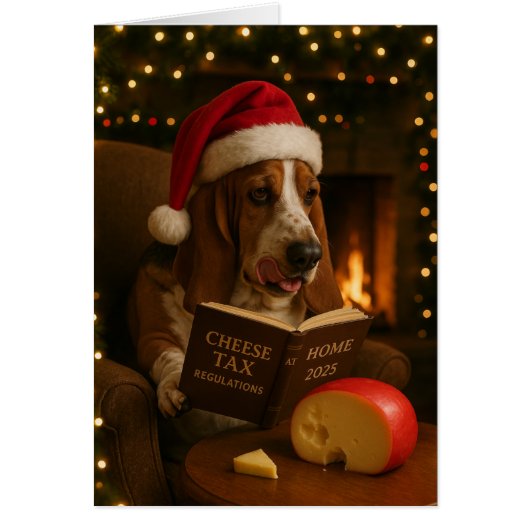 Kerstkaart met Basset Hound 'Kaasbelasting' (Voorkant)