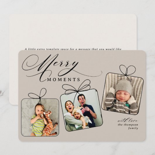 Kerstkaart met beige fotocollage en vrolijke momen (Voorkant / Achterkant)