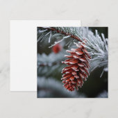 Kerstkaart met berijpte bladeren en dennenappel (Voorkant / Achterkant)