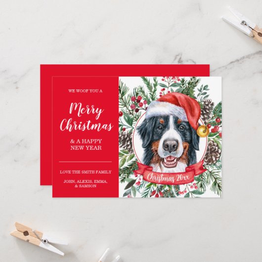 Kerstkaart met Bernese berghond goedkoop Kaart (Voorkant / Achterkant in situ)