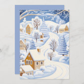 Kerstkaart met besneeuwd dorpspad (Voorkant / Achterkant)