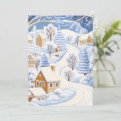 Kerstkaart met besneeuwd dorpspad (Staand voorkant)