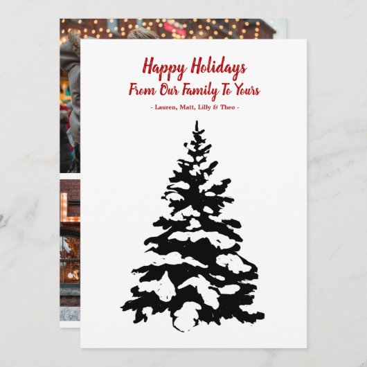 Kerstkaart met besneeuwde dennenboom (Voorkant / Achterkant)