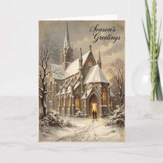 Kerstkaart met besneeuwde kerk kaart (Voorkant)