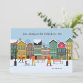 Kerstkaart met besneeuwde straat (Staand voorkant)