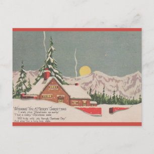 Kerstkaart met bewerkbaar oud huis en maan briefkaart