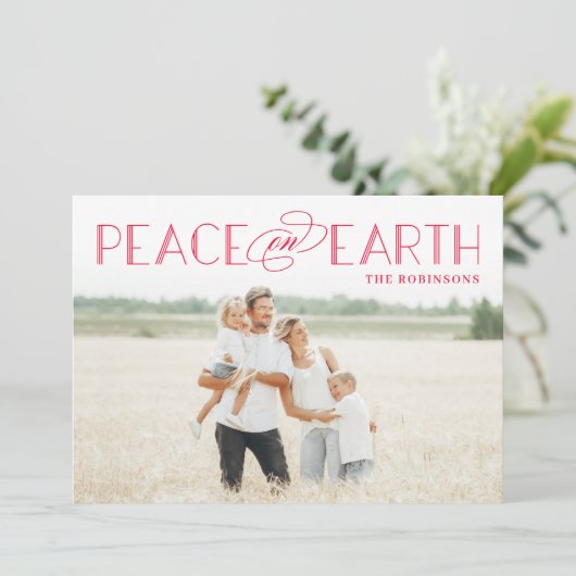 Kerstkaart met bewerkbare kleur 'Vrede op aarde' (Staand voorkant)