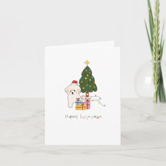Kerstkaart met Bichon Feestdagen Kaart (Voorkant)