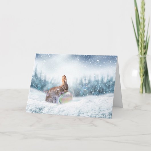 Kerstkaart met biddend konijn feestdagen kaart (Voorkant)