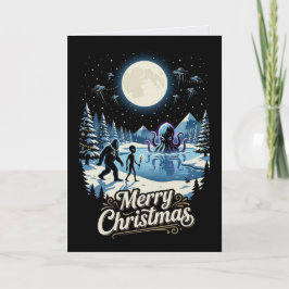 Kerstkaart met Bigfoot Alien Cryptid UFO Kaart