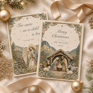 Kerstkaart met Bijbelvers en kerststal Kaart
