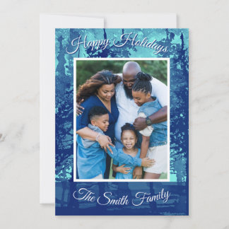 Kerstkaart met blauwe aquarel (personaliseerbaar)
