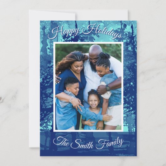 Kerstkaart met blauwe aquarel (personaliseerbaar) (Voorkant)