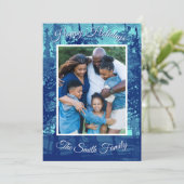 Kerstkaart met blauwe aquarel (personaliseerbaar) (Staand voorkant)