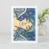 Kerstkaart met Blauwe Engel met Gesloten Ogen (Staand voorkant)