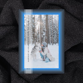 Kerstkaart met blauwe rand