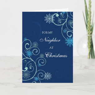 Kerstkaart met blauwe spiralen voor de buren feestdagen kaart