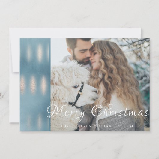 Kerstkaart met blauwe waterverf iriserende foto (Voorkant)