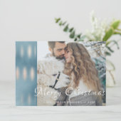 Kerstkaart met blauwe waterverf iriserende foto (Staand voorkant)