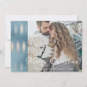 Kerstkaart met blauwe waterverf iriserende foto