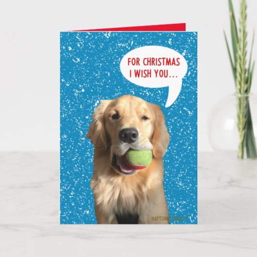 Kerstkaart met blije hond en bal bedankkaart (Voorkant)
