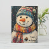 Kerstkaart met blije sneeuwman (Staand voorkant)