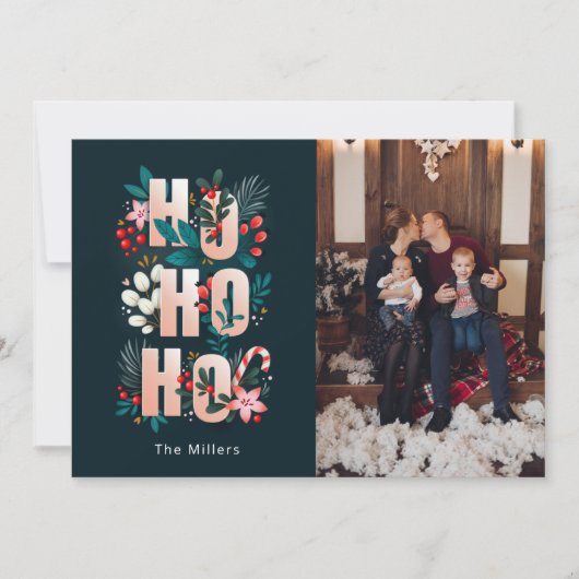 Kerstkaart met bloemen en HoHoHo (Voorkant)