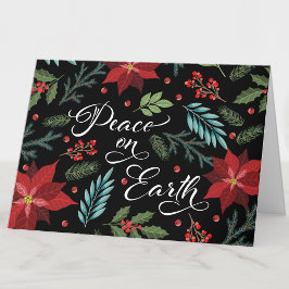 Kerstkaart met bloemen voor vrede op aarde feestdagen kaart