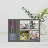 Kerstkaart met blokletter kerstvreugde foto (Staand voorkant)
