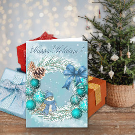 Kerstkaart met 'Blue Christmas Happy Holidays' Feestdagen Kaart