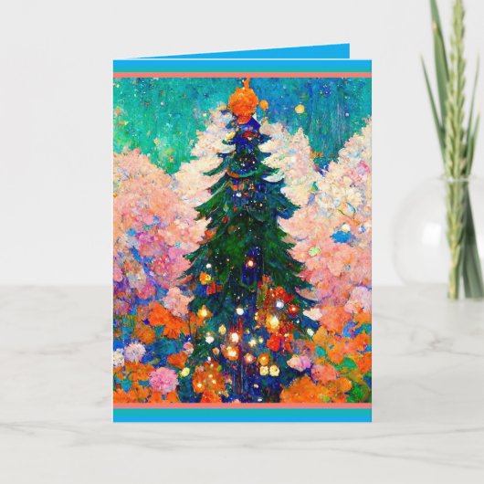 Kerstkaart met boom, in de stijl van Klimt, Kleurr Kaart (Voorkant)