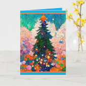 Kerstkaart met boom, in de stijl van Klimt, Kleurr Kaart (Gele Bloem)