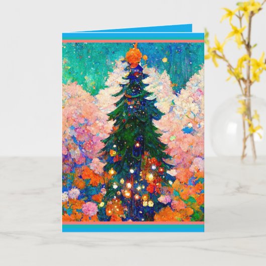 Kerstkaart met boom, in de stijl van Klimt, Kleurr Kaart (Gele Bloem)