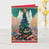 Kerstkaart met boom in stijl van Klimt aquarel Kaart (Gele Bloem)